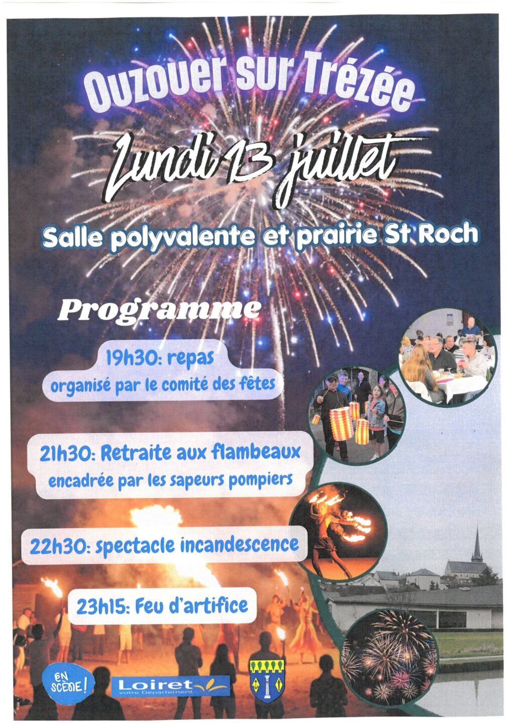 Festivités du 14 juillet dîner champêtre, bal et feu d’artifice Ouzouer-sur-Trézée