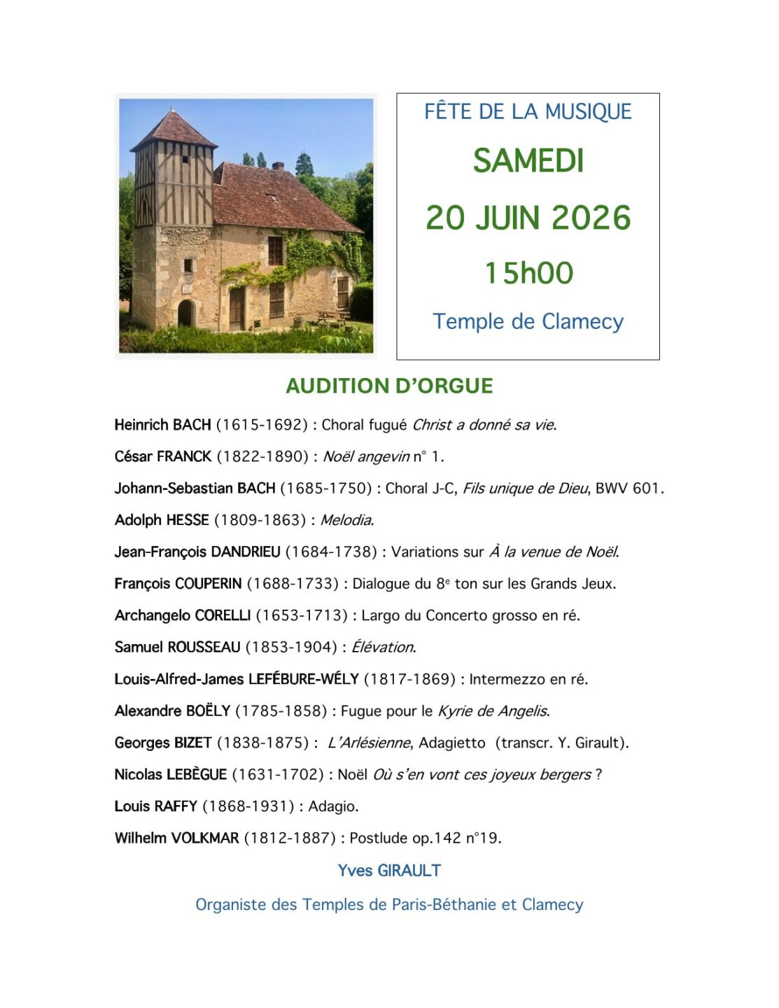 Fête de la musique au Temple de Clamecy Temple de Clamecy Parc Vauvert Clamecy