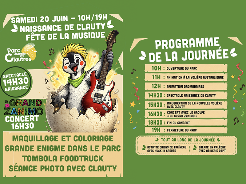 Fête de la musique et naissance de Clauty Parc Animalier des Clautres Bord-Saint-Georges