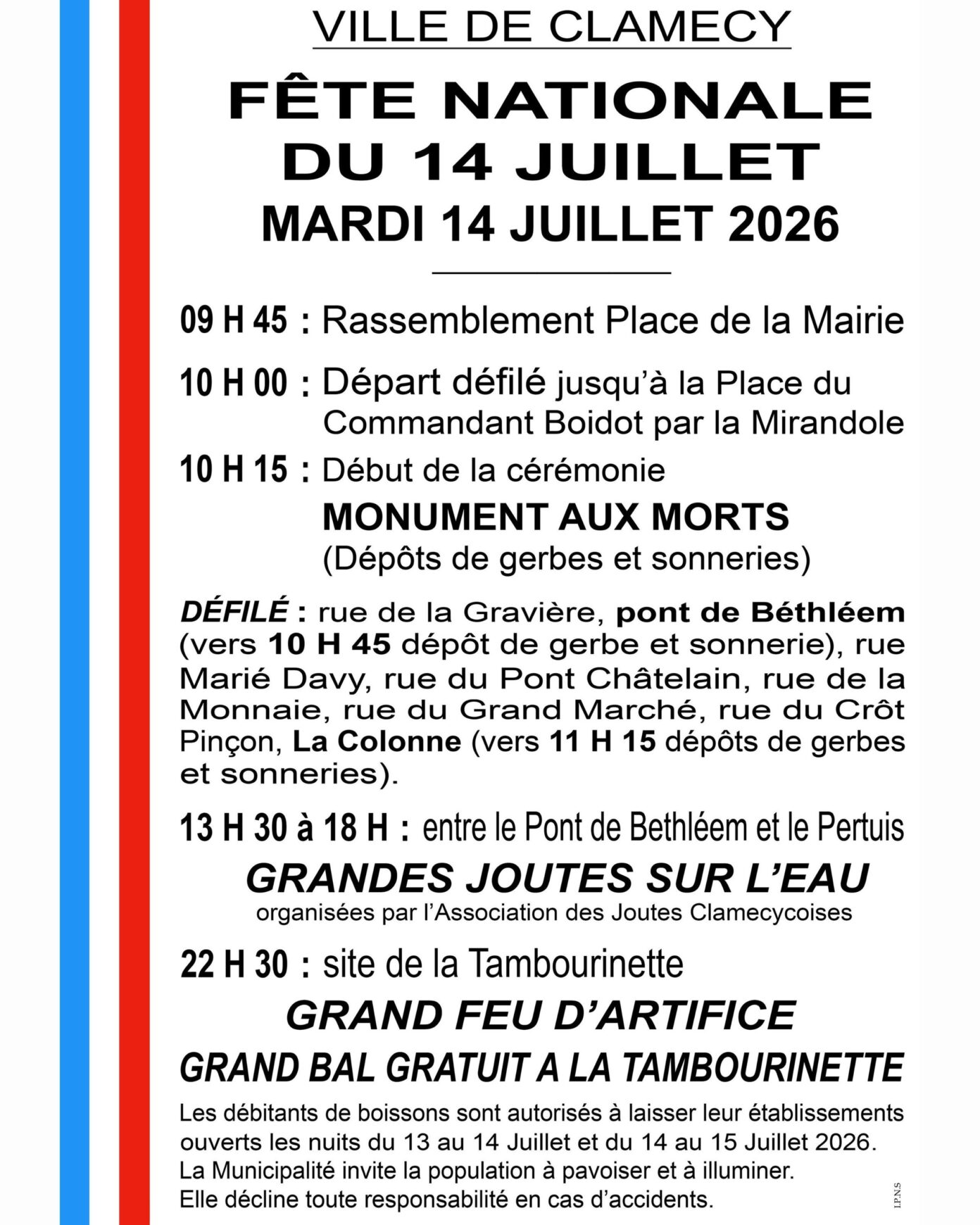 Fête Nationale à Clamecy Divers lieux de rdv tout au long de la journée Clamecy
