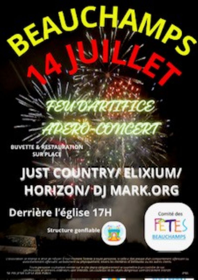 Feu d’artifice & apéro concerts du 14 juillet de Beauchamps Place de l&rsquo;Église Beauchamps