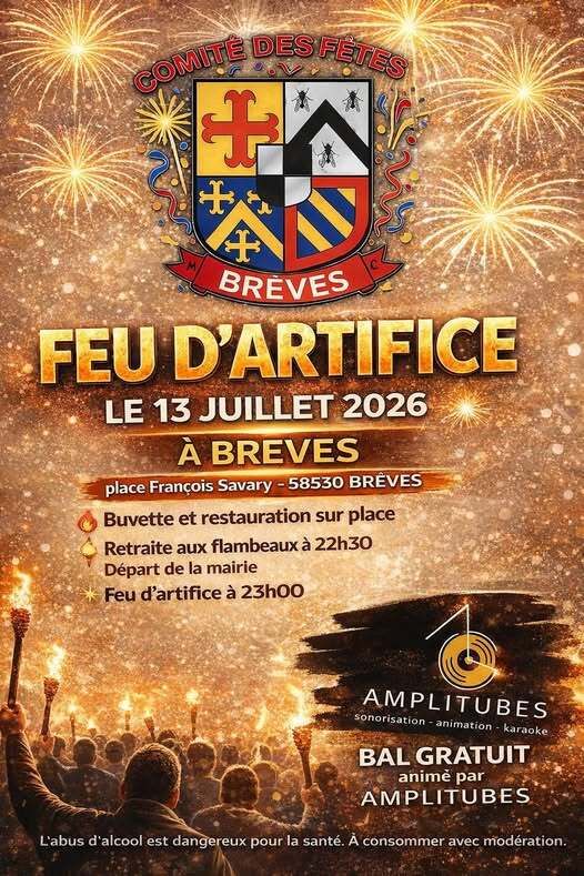 Feu d&rsquo;artifice de Brèves Place de la Mairie Brèves