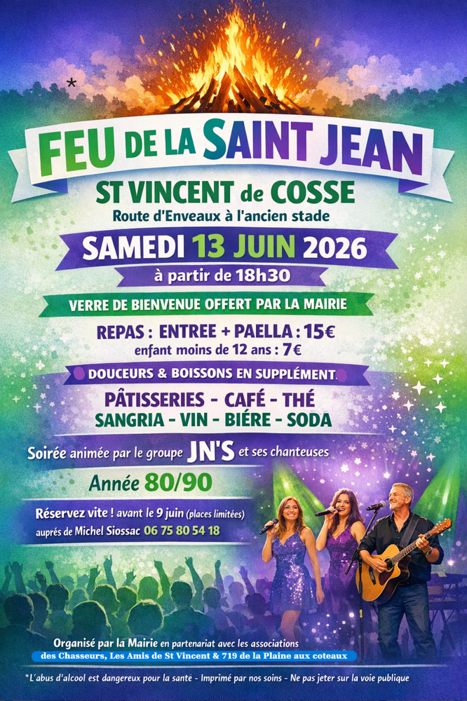 Feu de la Saint Jean Stade route d’Enveaux Saint-Vincent-de-Cosse