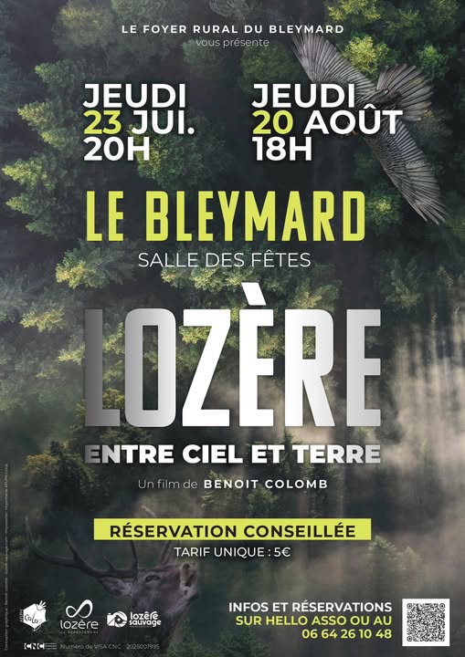 FILM LOZÈRE, ENTRE CIEL ET TERRE salle des fêtes Mont Lozère et Goulet