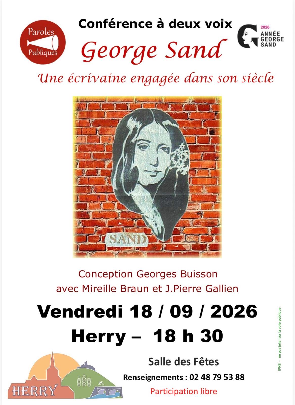 George sand une écrivaine engagée dans son siècle 29 Place du Champ de Foire Herry 2026-09-18