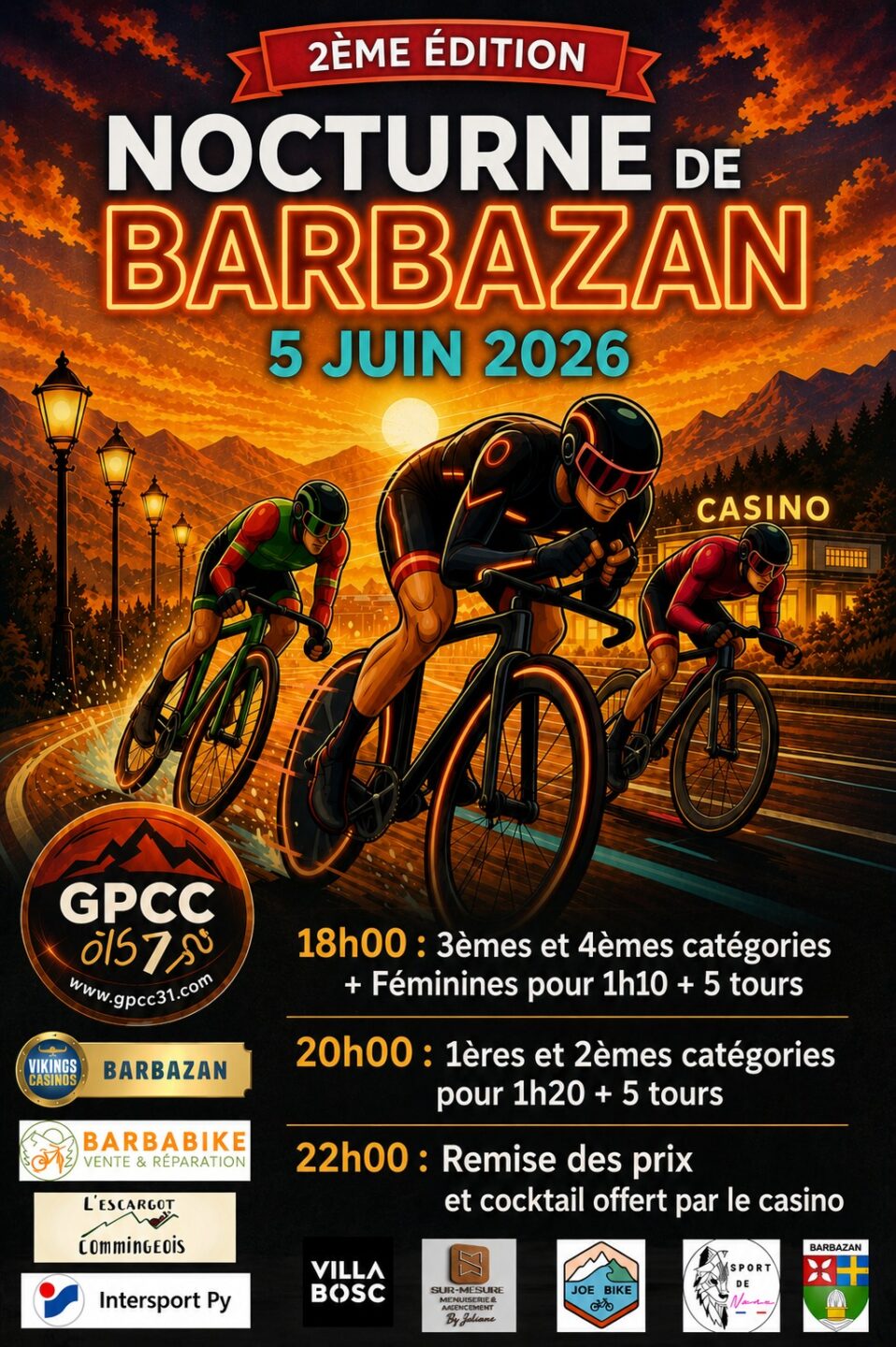COURSE CYCLISTE NOCTURNE A BARBAZAN 31 CASINO DE BARBAZAN