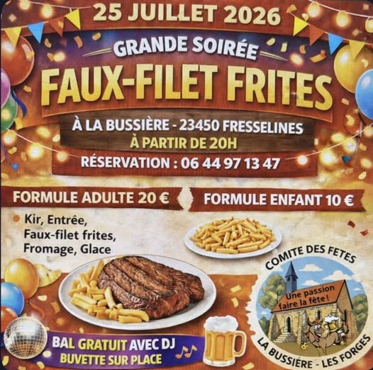 Grande soirée Faux-filet frites La Bussière Fresselines 2026-07-25
