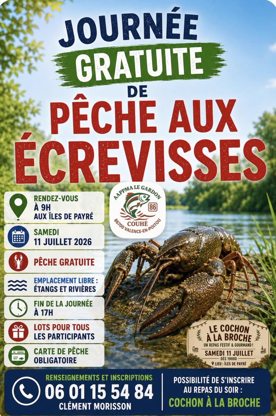 Journée gratuite de pêche aux écrevisses Îles de Payré Valence-en-Poitou 2026-07-11