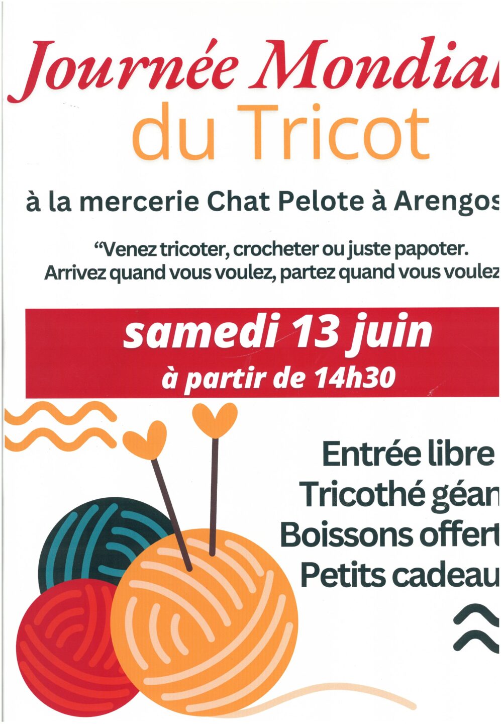 Journée mondiale du tricot Chat Pelote Arengosse