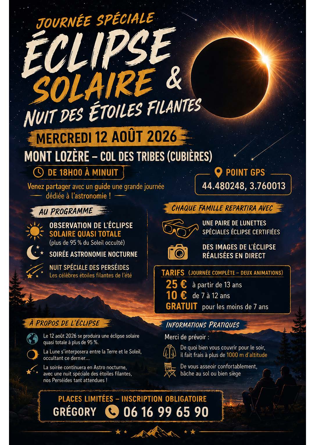 JOURNÉE SPÉCIALE ÉCLIPSE SOLAIRE ET NUIT DES ÉTOILES FILANTES Col des Tribes Cubières 2026-08-12