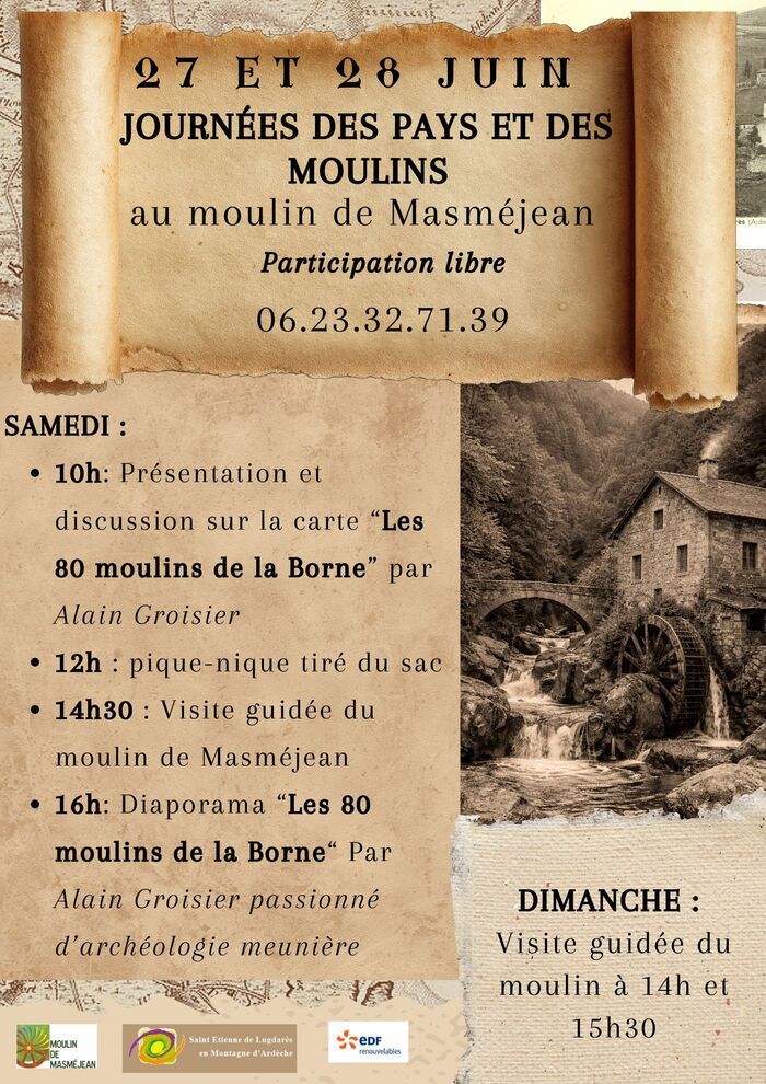 "Les 80 moulin de la Borne" au moulin de Masméjean  Conférence - Visite Guidée - Diaporama les moulins de la Borne Moulin de Masméjean Saint-Étienne-de-Lugdarès