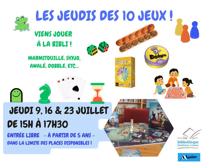 Les jeudis des 10 jeux Bibliothèque associative Emilienne-Leroux Nantes