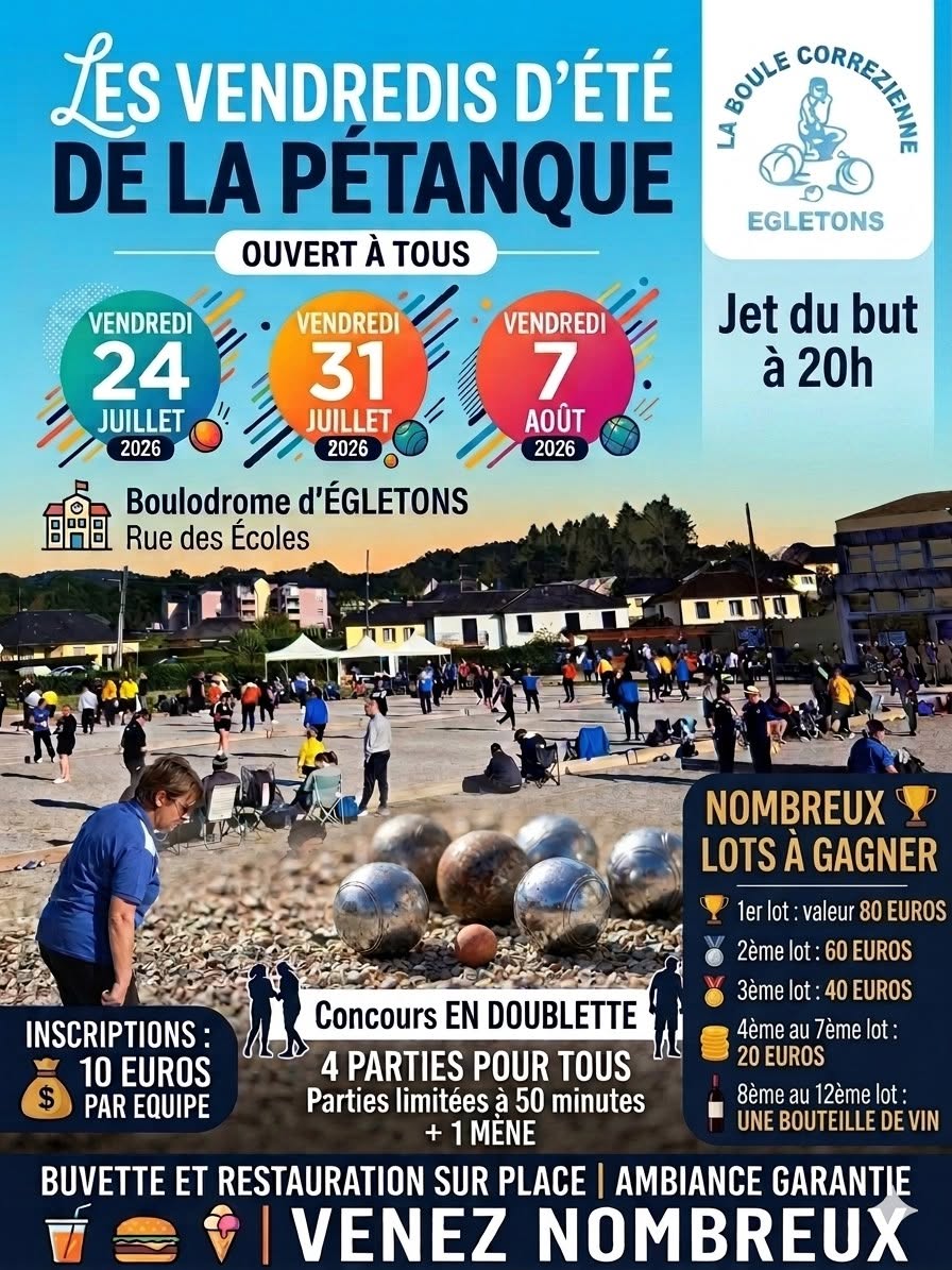 Les vendredis d'été de la pétanque Boulodrome Égletons 2026-07-24