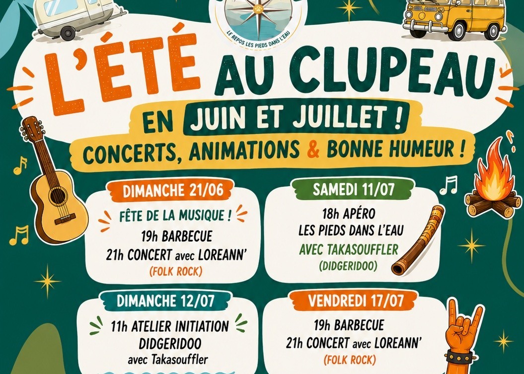 L’Été au Clupeau barbecue et concert Camping le Clupeau Cherveix-Cubas