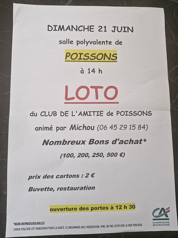 Loto du Club de l’Amitié de Poissons Poissons