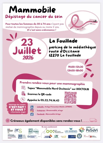 Mammobile dépistage du cancer du sein 7 route d'Occitanie La Fouillade 2026-07-23