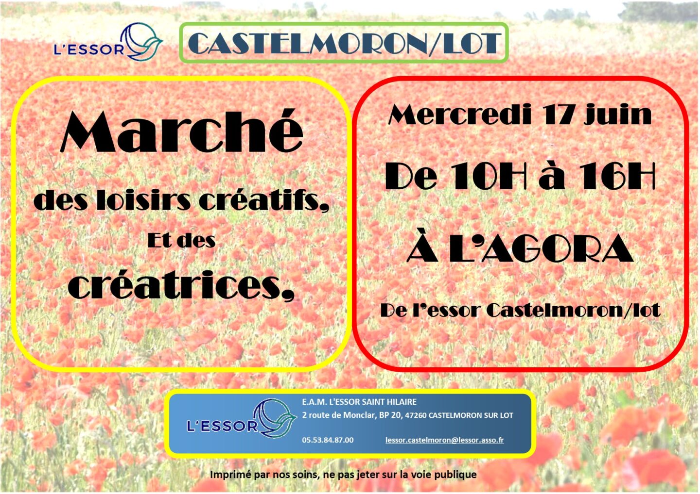 Marché des loisirs créatifs et des créatrices Etablissement accueil médicalisé l’Essor Castelmoron-sur-Lot