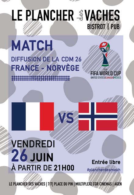 Match de la coupe du monde FRANCE NORVEGE 9 Rue de la Prune Agen 2026-06-26