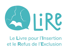 logo avec 2 personnes adulte et enfant et regardant un livre ouvert