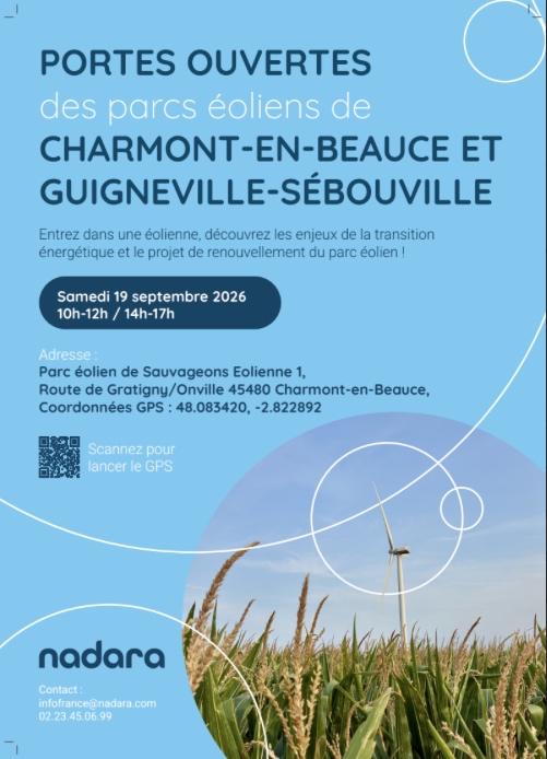 PORTES OUVERTES des parcs éoliens de Charmont-en-Beauce et Guigneville-Sébouville Greneville-en-Beauce