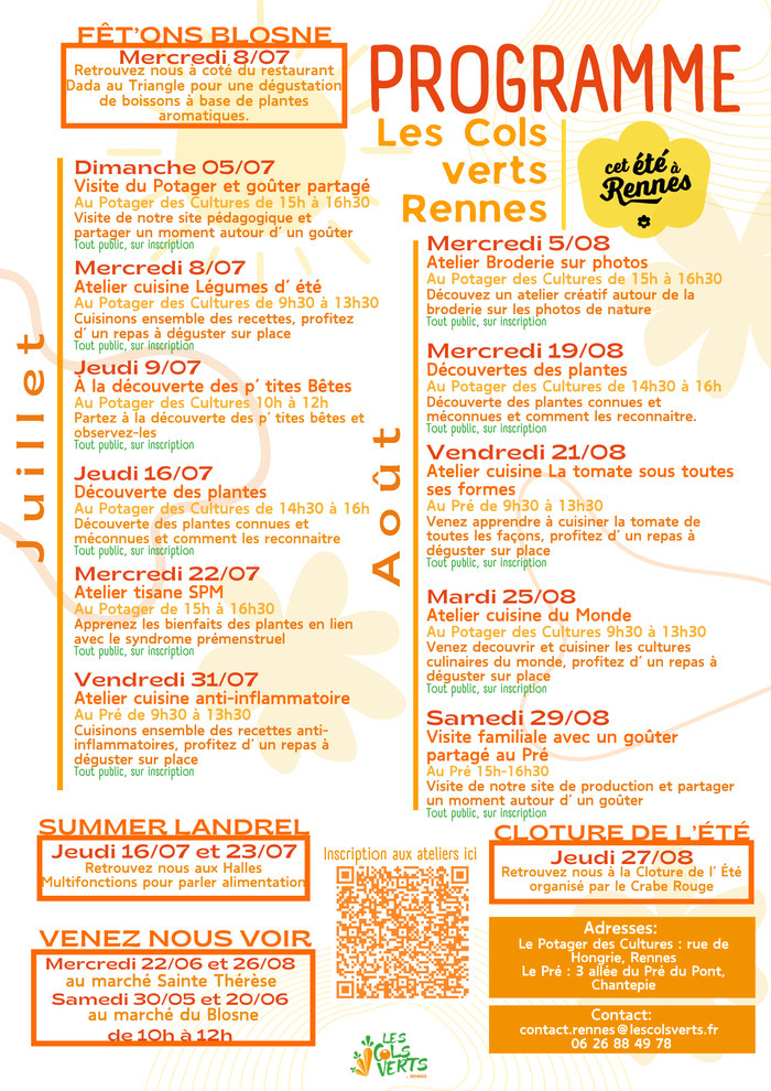Programme d&rsquo;été 2026 Le Potager des Cultures Rennes
