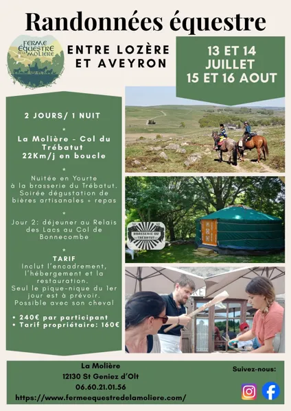 Randonnées équestre à la ferme équestre de la Molière La Molière Saint Geniez d'Olt et d'Aubrac 2026-07-13