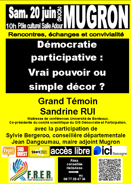 Rencontre FRER Démocratie participative vrai pouvoir ou simple décor ? Pôle culturel, salle Adour Mugron