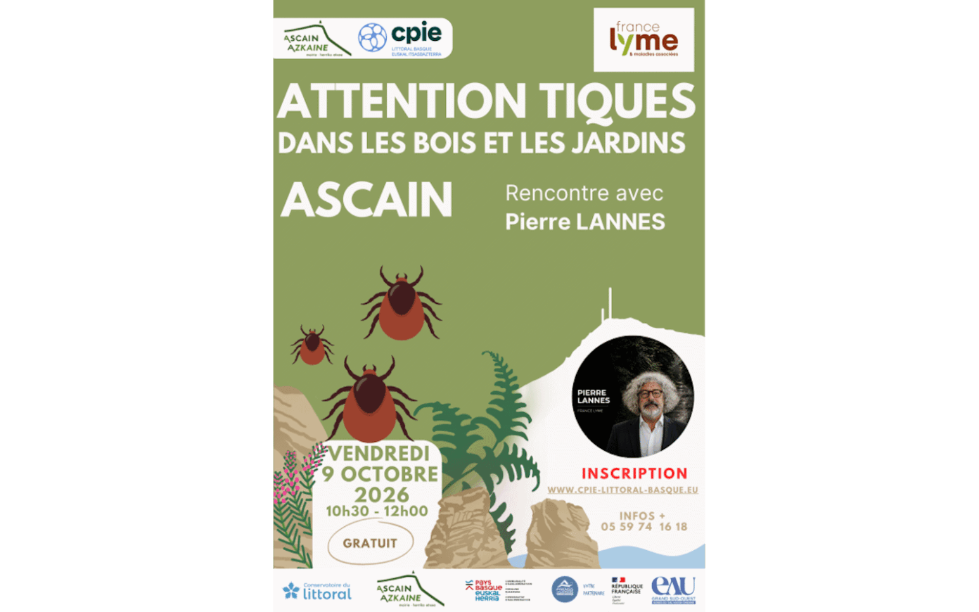Rencontre Les tiques, dans les bois comme au jardin, un danger réel pour notre santé. Mairie Ascain