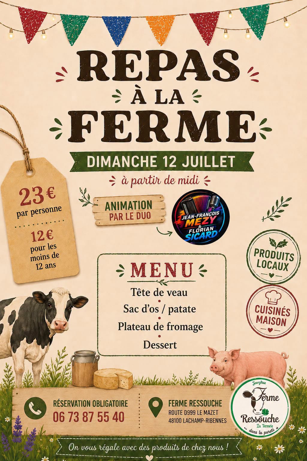 REPAS À LA FERME  Lachamp-Ribennes
