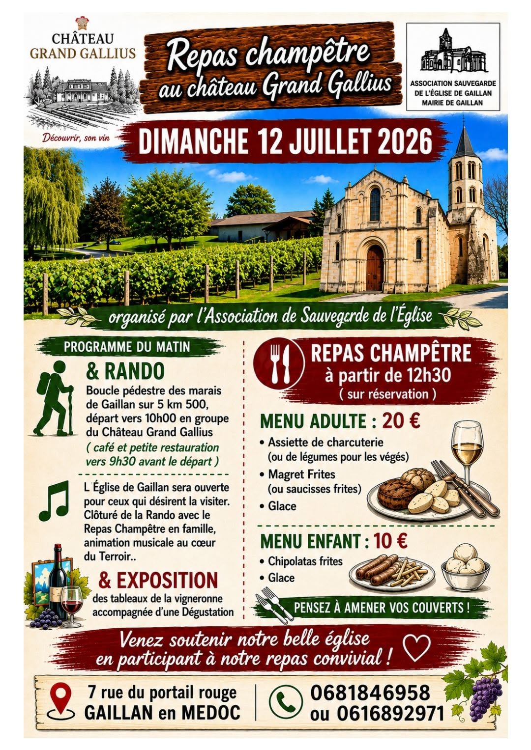 Repas champêtre au Château Grand Gallius 7 rue du Portail Rouge Gaillan-en-Médoc 2026-07-12
