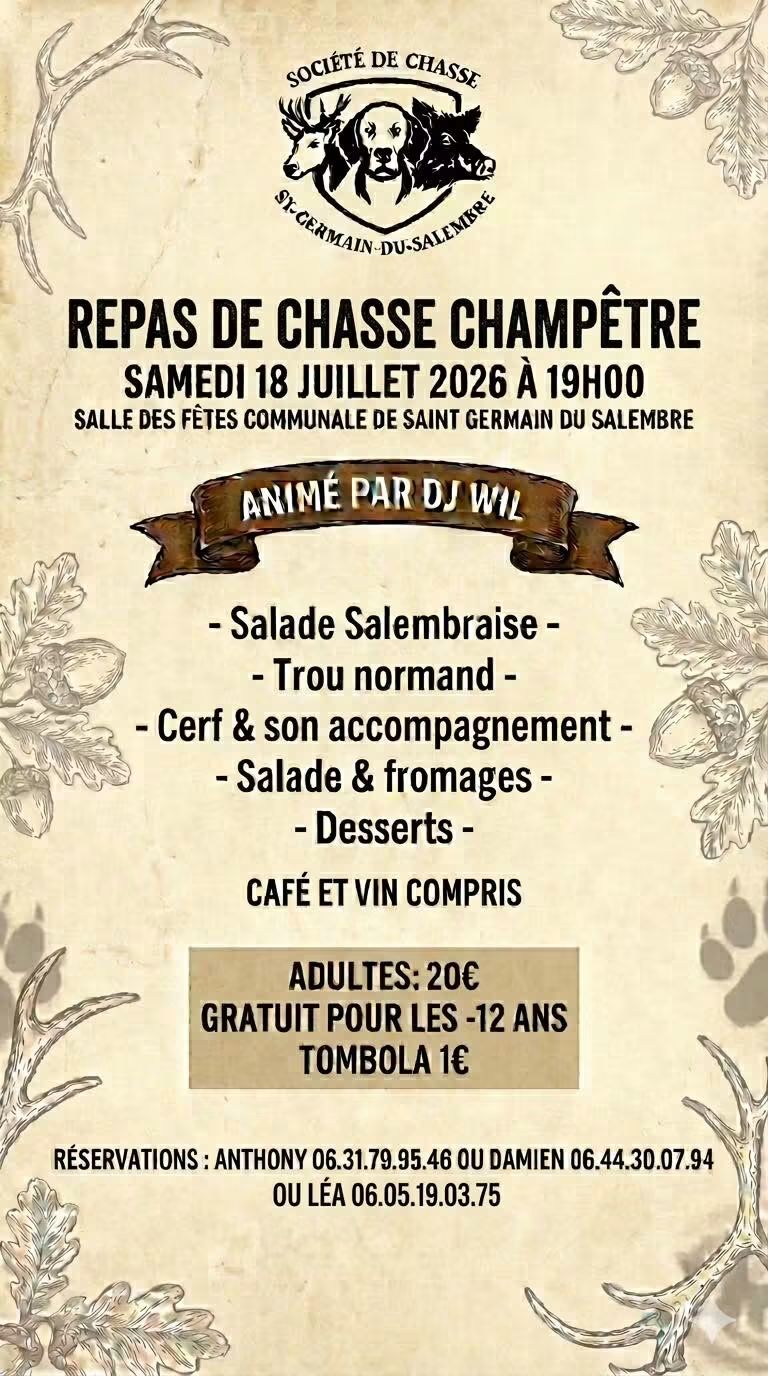 Repas de chasse Salle des fêtes Saint-Germain-du-Salembre