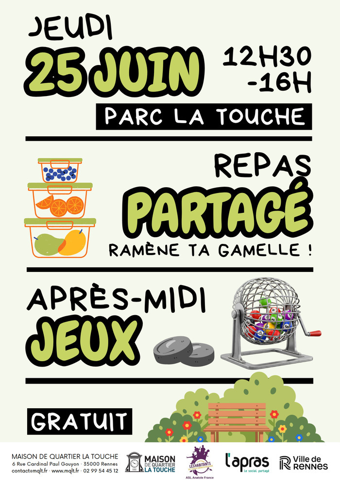 Repas partagé et après-midi jeux Square La Touche Rennes