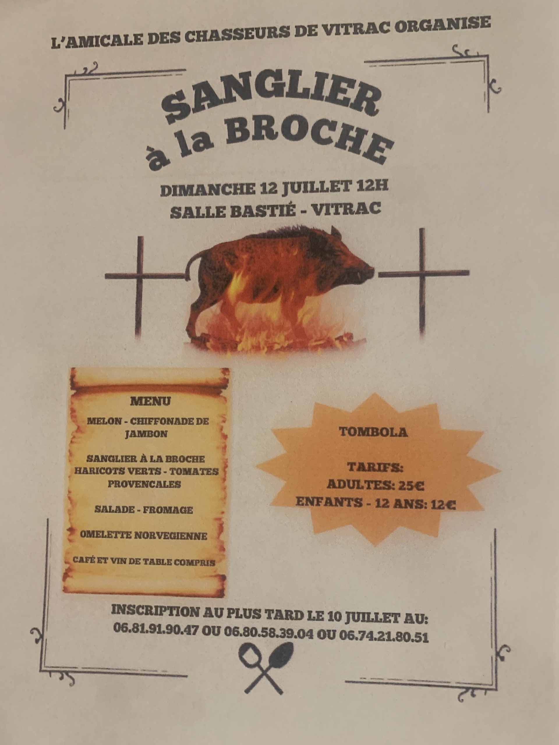 Repas Sanglier à la broche  Vitrac
