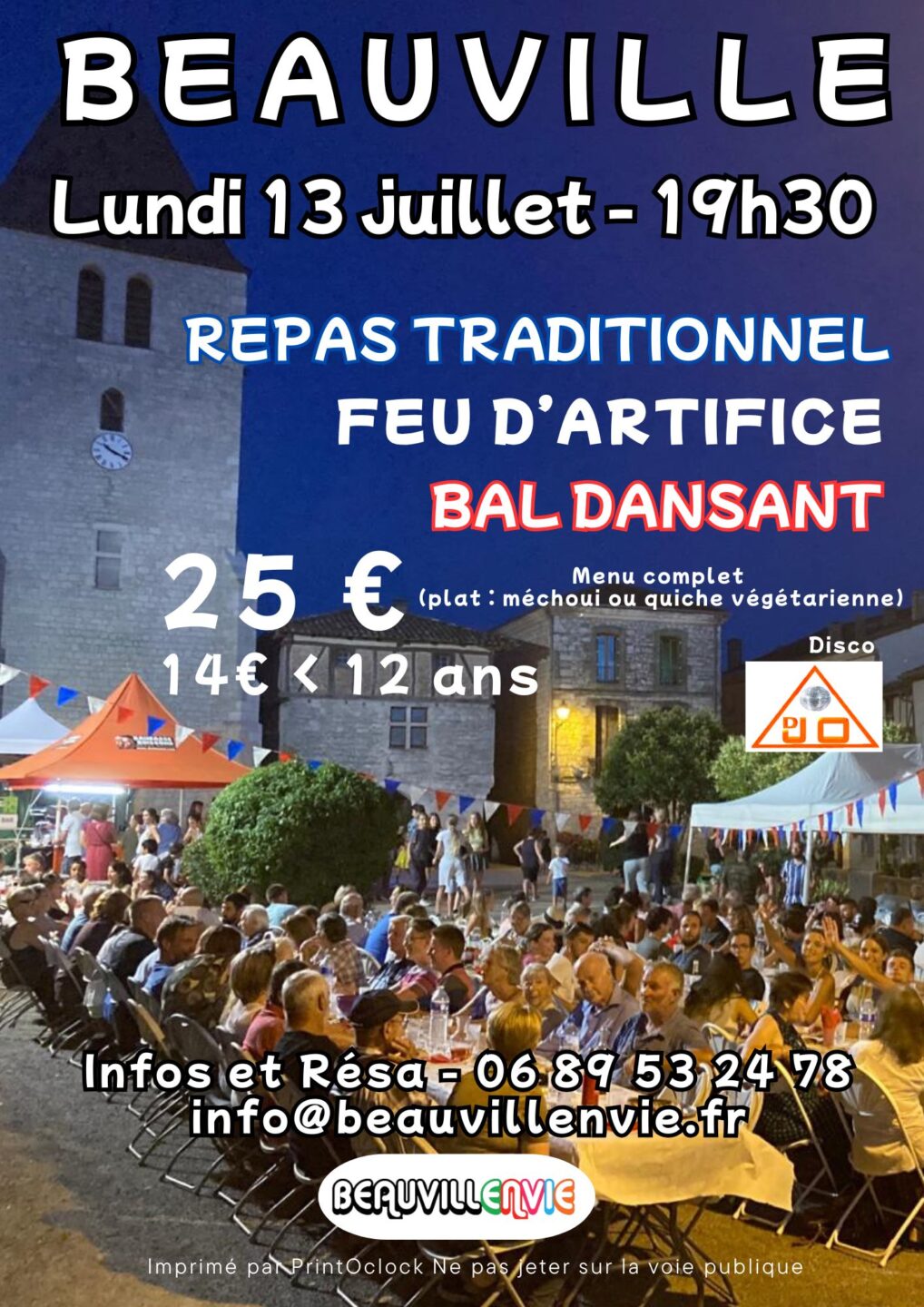 Repas traditionnel 13 juillet Place de la Mairie Beauville