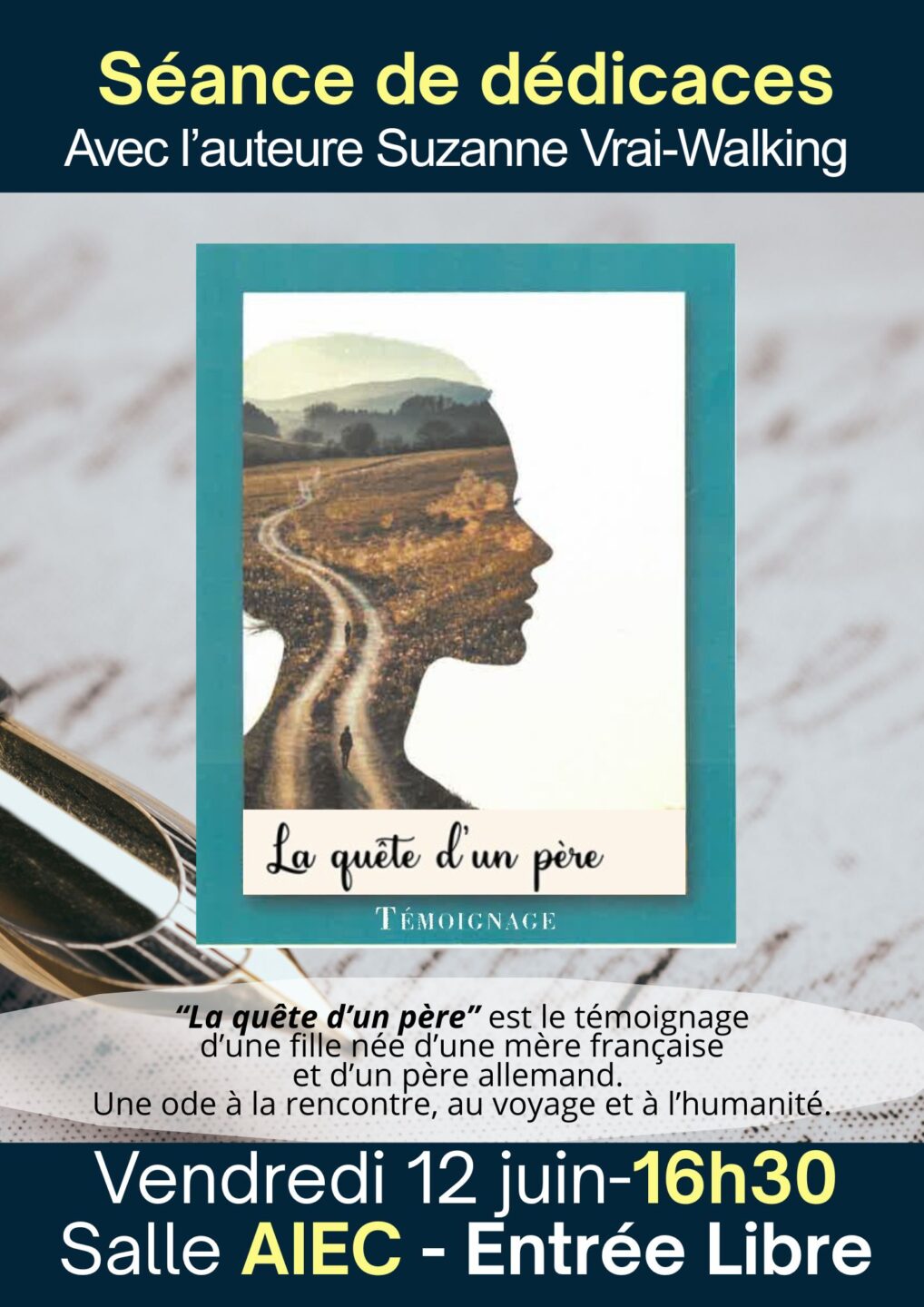 Séance de dédicaces La quête d’un père de Suzanne Vrai-Walking Salle AIEC Cambo-les-Bains