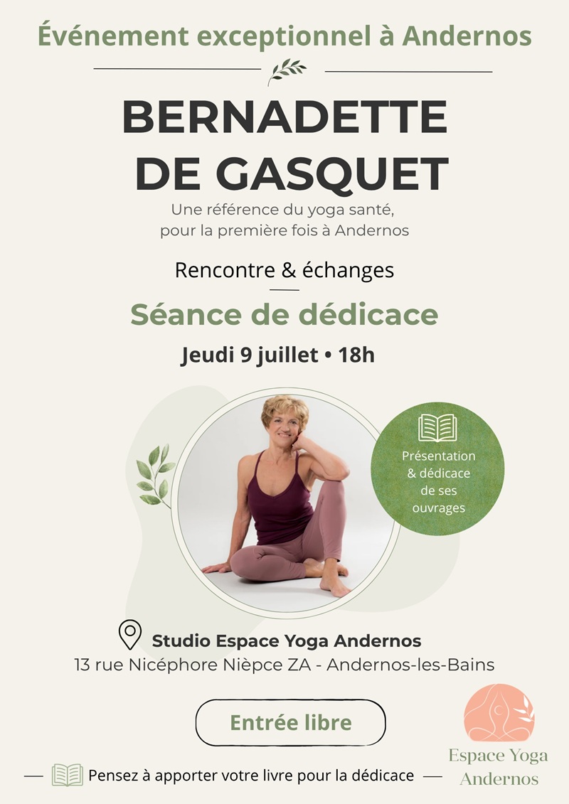 Séance dédicace avec Bernadette de Gasquet Studio Espace Yoga 1er étage Andernos-les-Bains
