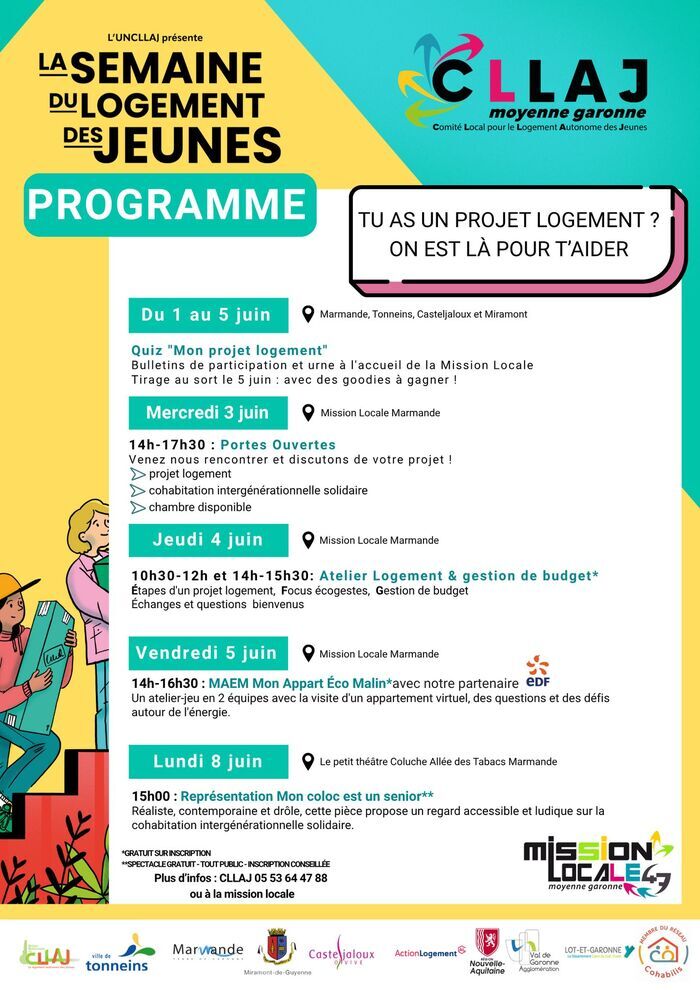 Semaine du Logement des Jeunes en Moyenne Garonne, Suivant l’animation : à Marmande, Tonneins, Casteljaloux ou Miramont-de-Guyenne, Marmande