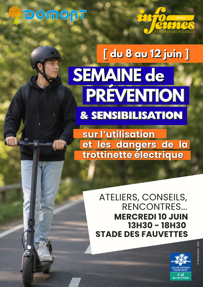 Semaine Prévention et Sensibilisation – Trottinette électrique, Esplanades Stade des fauvettes, rue de Paris 95330 Domont, Domont