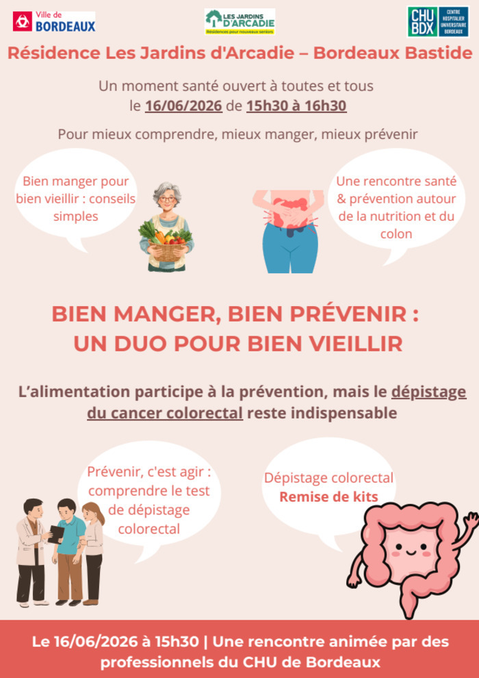 Sensibilisation au dépistage organisé du cancer colorectal Résidence Les Jardins d'Arcadie Bordeaux