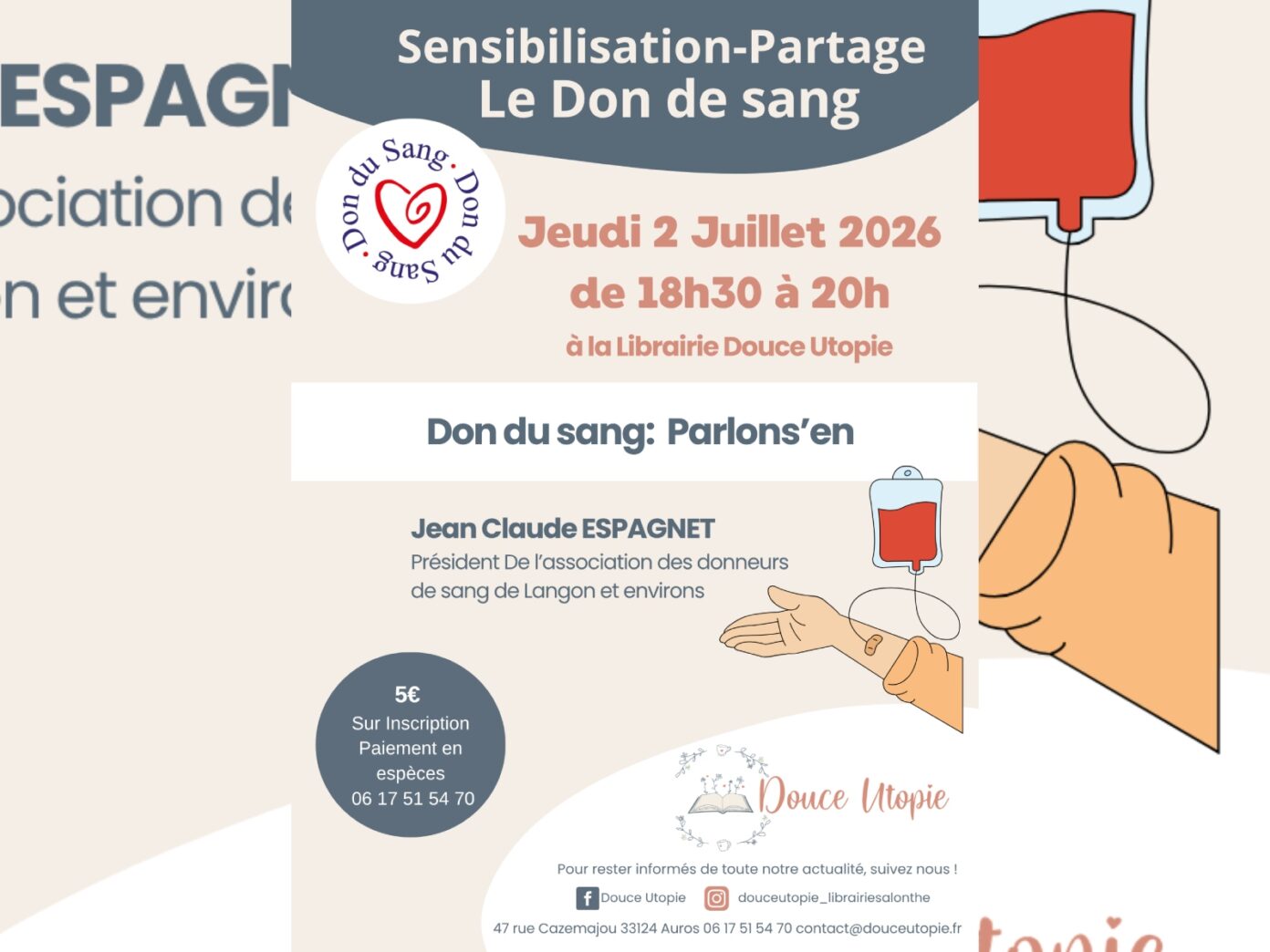 Sensibilisation au Don du sang Librairie-Salon de thé Douce Utopie Auros