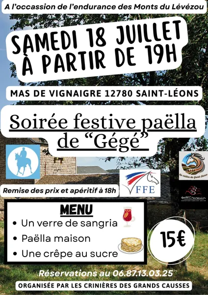 Soirée à l&rsquo;occasion de l&rsquo;endurance des monts du Lévézou.  Saint-Léons