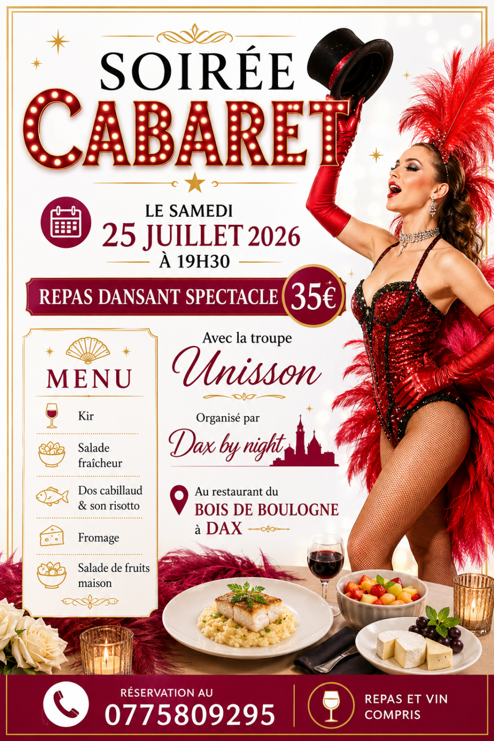 Soirée cabaret Restaurant du bois de Boulogne Dax 2026-07-25