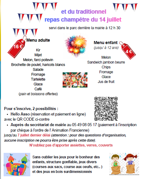 Soirée du 14 juillet à François Parc derrière la Mairie François