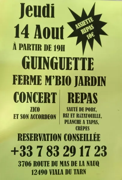 Soirée guinguette M&rsquo;Bio Jardin !  Viala-du-Tarn