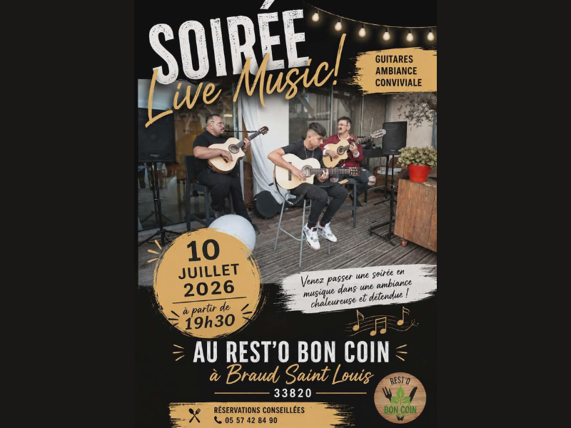 Soirée Live Music au Rest&rsquo;O Bon Coin  Braud-et-Saint-Louis