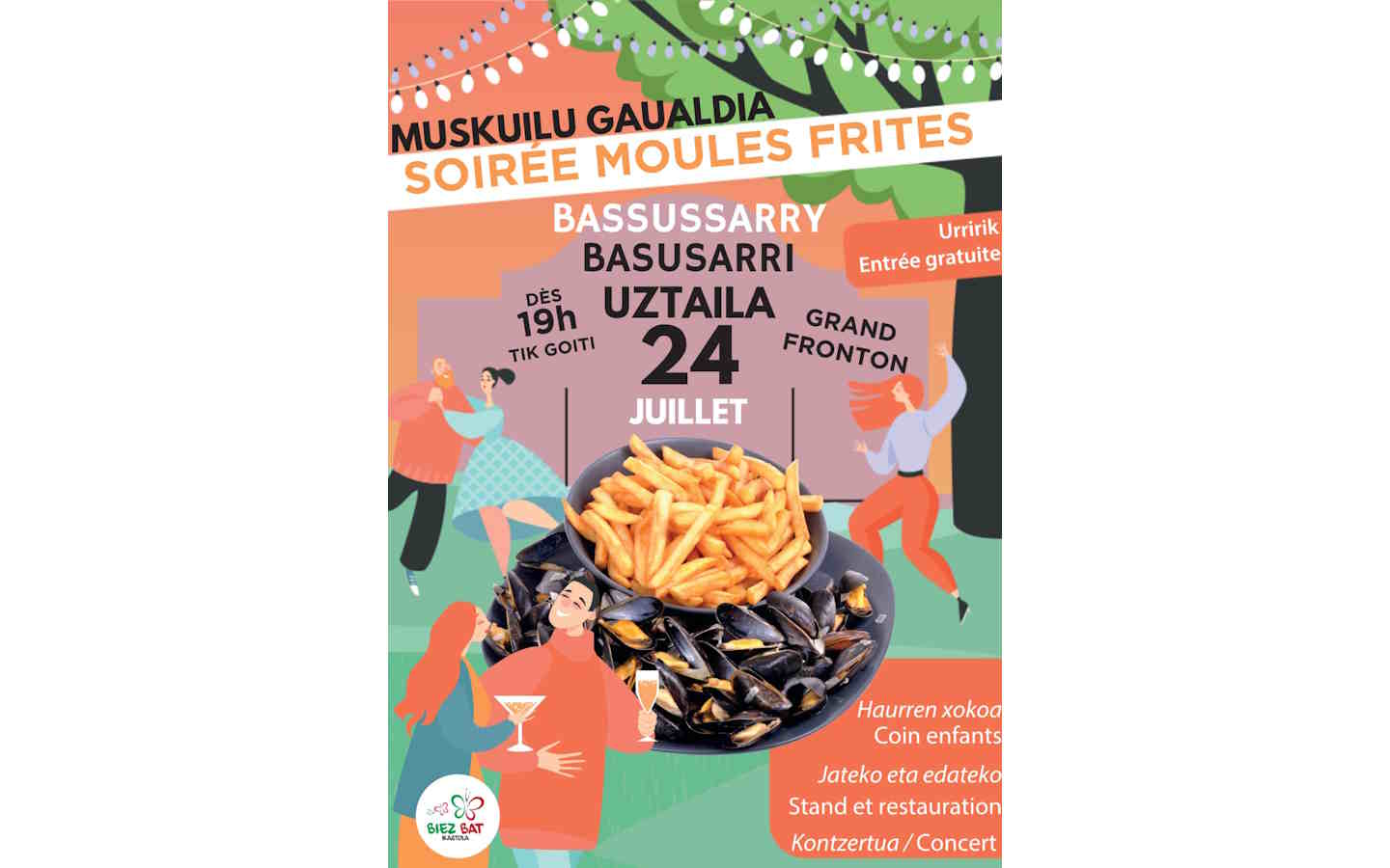 Soirée moules frites Grand fronton Bassussarry