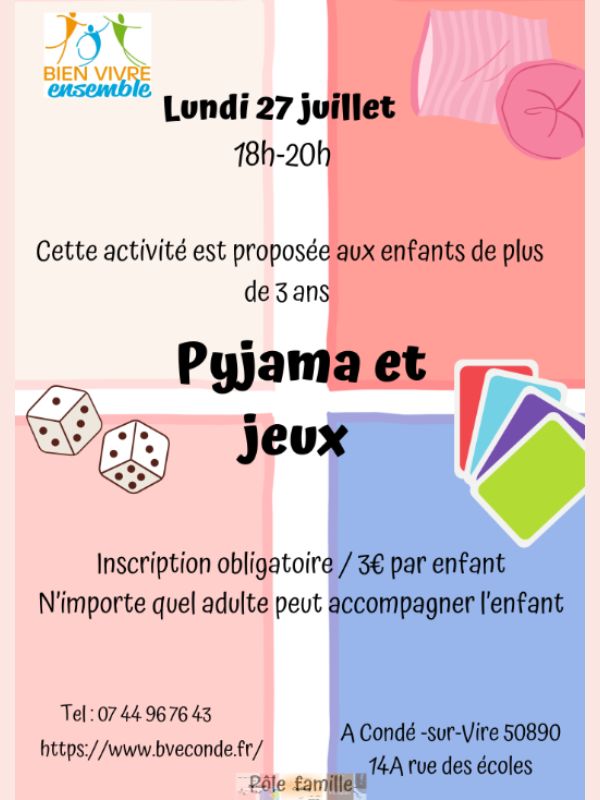 Soirée pyjama et jeux de sociétés  Condé-sur-Vire