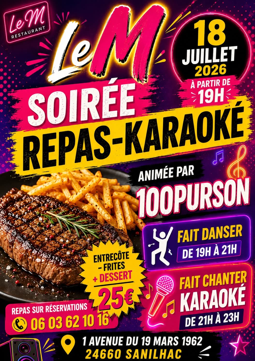 Soirée Repas-Karaoké au M Sanilhac