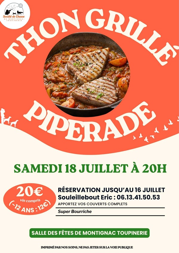 Soirée Thon grillé piperade  Montignac-Toupinerie