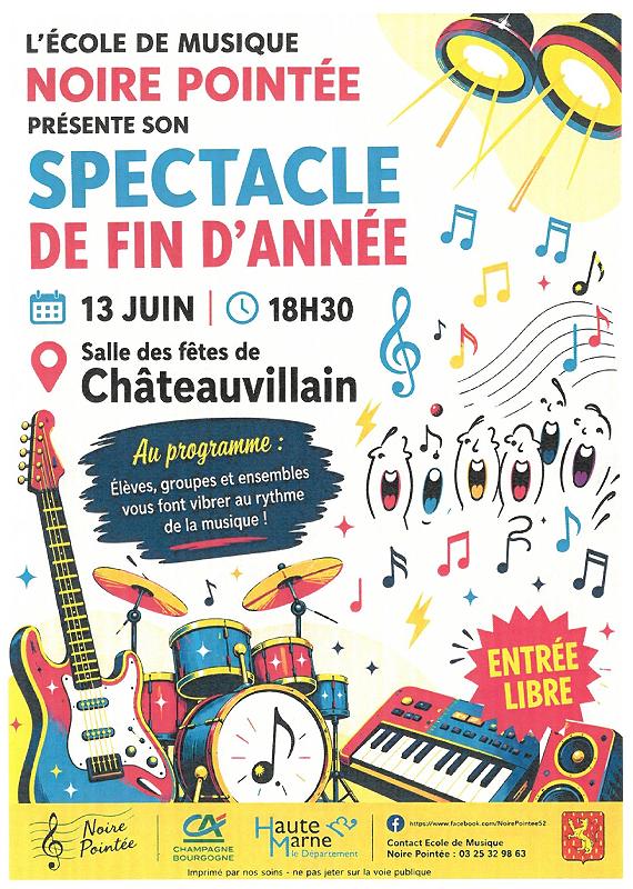 Spectacle de fin d’année de l’école de musique Noire Pointée Châteauvillain